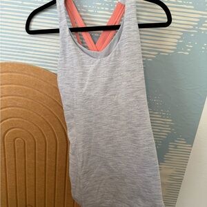 lululemon athletica Heather Light Gray Tank with Coral Straps